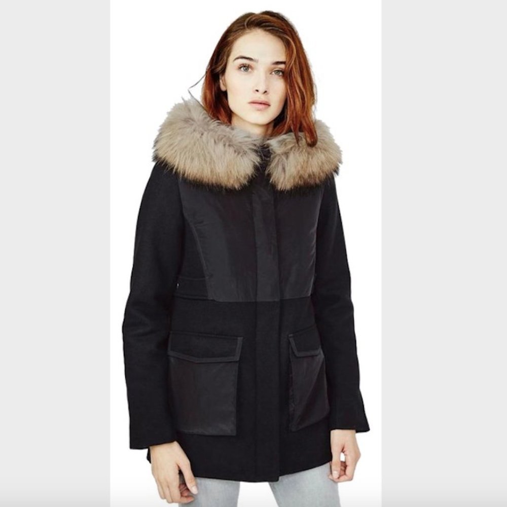 🆕Maje Globe Genuine Raccoon Fur Wool Blend Parka - Picture 1 of 8